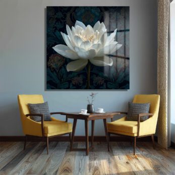 Beyaz Lotus Çiçeği Cam Tablo - Derinlikli Sanat Eseri - Glazella Beyaz Lotus Çiçeği Cam Tablo - Derinlikli Sanat Eseri - Glazella