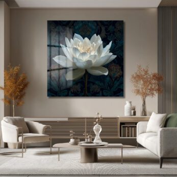 Beyaz Lotus Çiçeği Cam Tablo - Derinlikli Sanat Eseri - Glazella Beyaz Lotus Çiçeği Cam Tablo - Derinlikli Sanat Eseri - Glazella