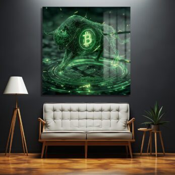 Bitcoin Boğa Koşusu Dijital Sanat Cam Tablo - Kripto Enerjisi