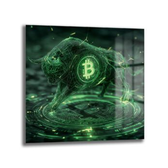 Bitcoin Boğa Koşusu Dijital Sanat Cam Tablo - Kripto Enerjisi - Glazella Bitcoin Boğa Koşusu Dijital Sanat Cam Tablo - Kripto Enerjisi - Glazella