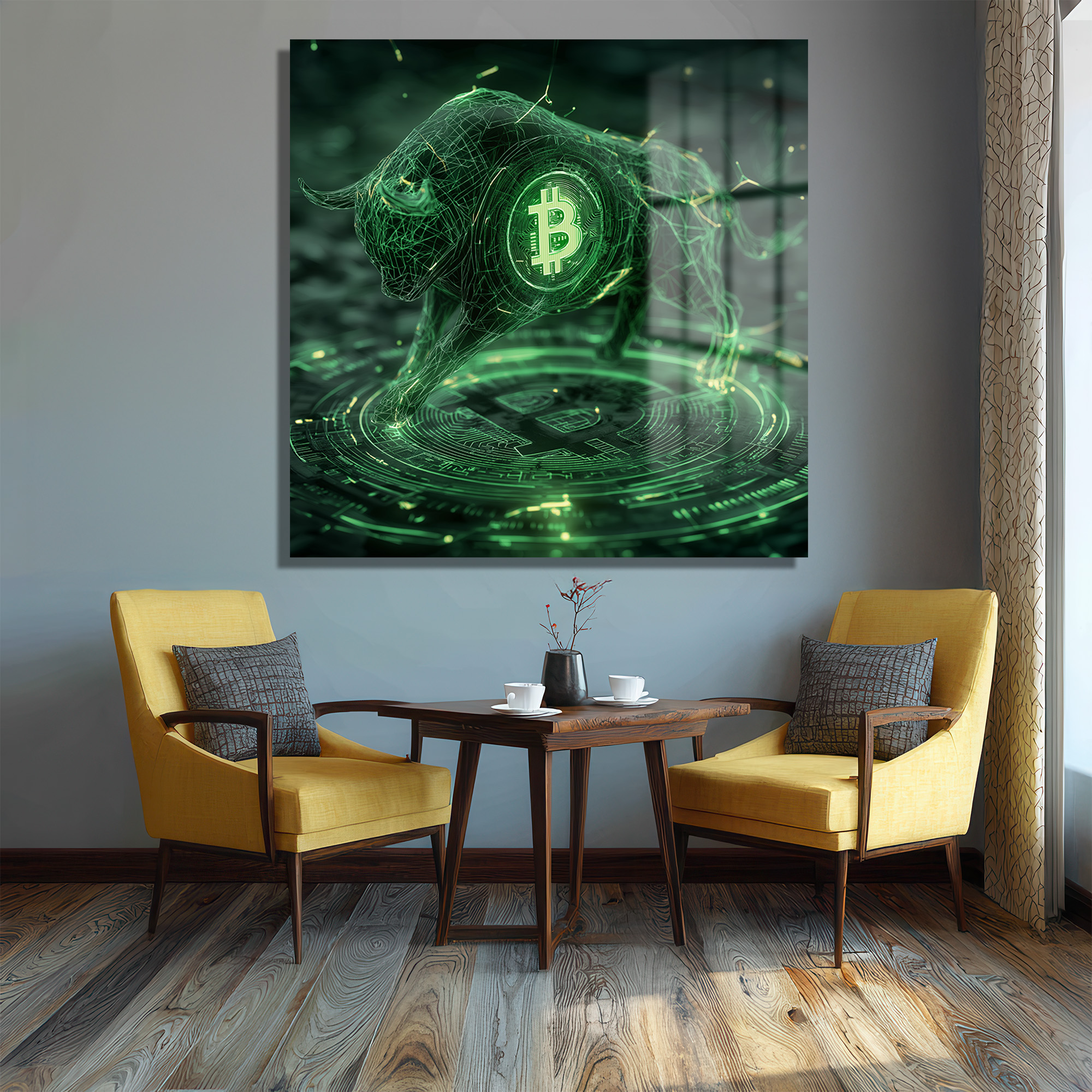Bitcoin Boğa Koşusu Dijital Sanat Cam Tablo - Kripto Enerjisi - Glazella Bitcoin Boğa Koşusu Dijital Sanat Cam Tablo - Kripto Enerjisi - Glazella