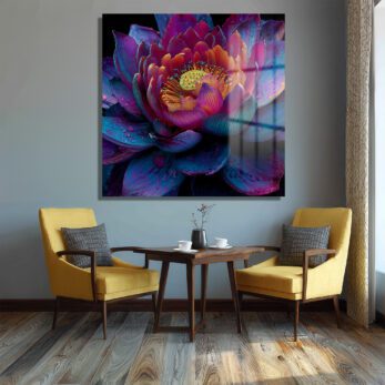 Büyüleyici Lotus Çiçeği Cam Tablo – Mor ve Mavi Tonları - Glazella Büyüleyici Lotus Çiçeği Cam Tablo – Mor ve Mavi Tonları - Glazella