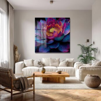 Büyüleyici Lotus Çiçeği Cam Tablo – Mor ve Mavi Tonları - Glazella Büyüleyici Lotus Çiçeği Cam Tablo – Mor ve Mavi Tonları - Glazella