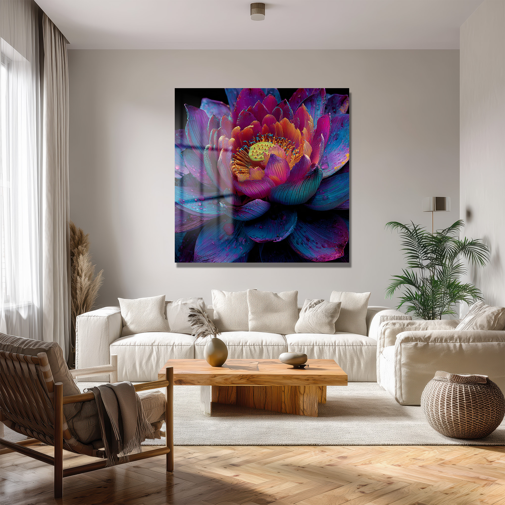 Büyüleyici Lotus Çiçeği Cam Tablo – Mor ve Mavi Tonları - Glazella Büyüleyici Lotus Çiçeği Cam Tablo – Mor ve Mavi Tonları - Glazella