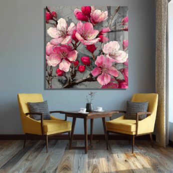 Pembe Bahar Çiçekleri Cam Tablo - Modern Duvar Sanatı - Glazella
