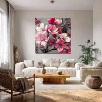 Pembe Bahar Çiçekleri Cam Tablo - Modern Duvar Sanatı - Glazella