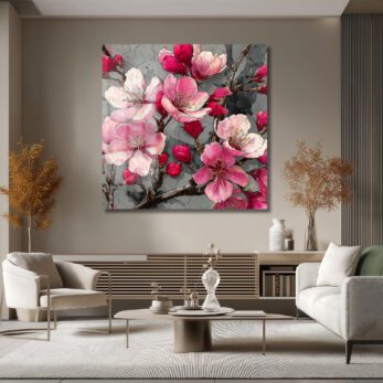 Pembe Bahar Çiçekleri Cam Tablo - Modern Duvar Sanatı - Glazella
