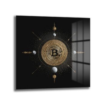 Bitcoin Kozmosu: Altın Detaylı Lüks Cam Tablo