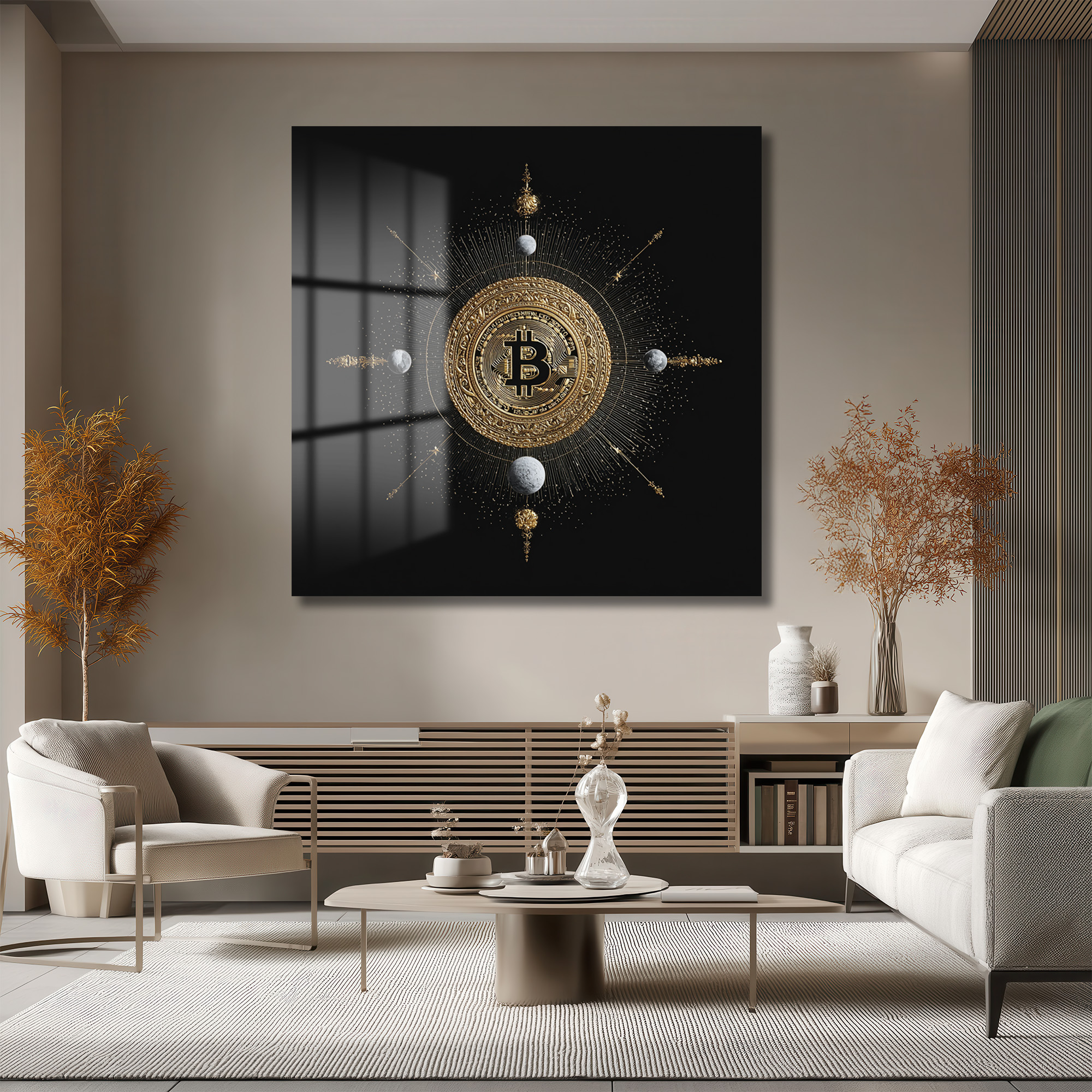 Bitcoin Kozmosu: Altın Detaylı Lüks Cam Tablo - Glazella Bitcoin Kozmosu: Altın Detaylı Lüks Cam Tablo - Glazella