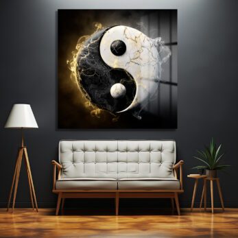 Yin Yang Enerjisi Siyah Beyaz Altın Detaylı Cam Tablo - Glazella Yin Yang Enerjisi Siyah Beyaz Altın Detaylı Cam Tablo - Glazella