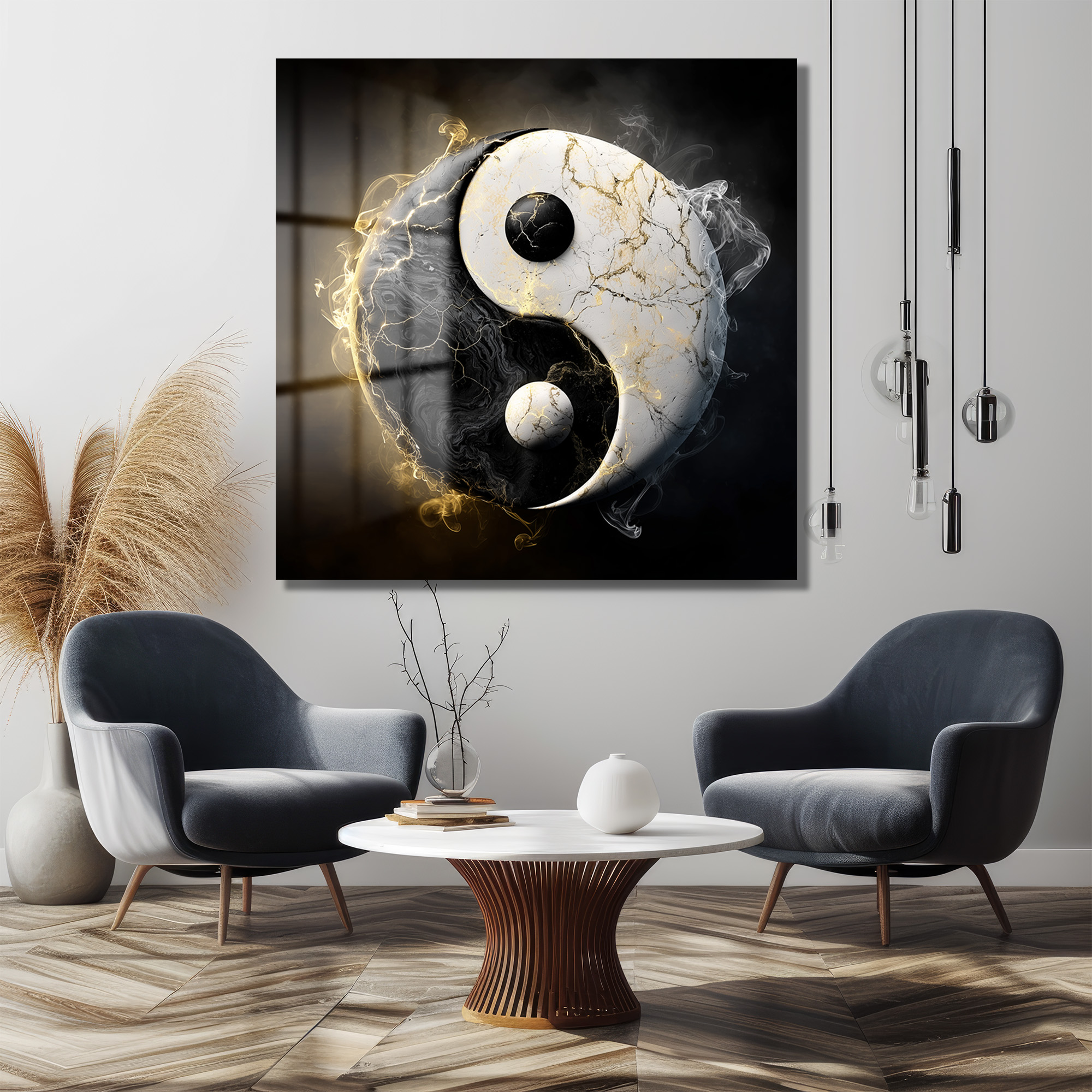 Yin Yang Enerjisi Siyah Beyaz Altın Detaylı Cam Tablo - Glazella Yin Yang Enerjisi Siyah Beyaz Altın Detaylı Cam Tablo - Glazella