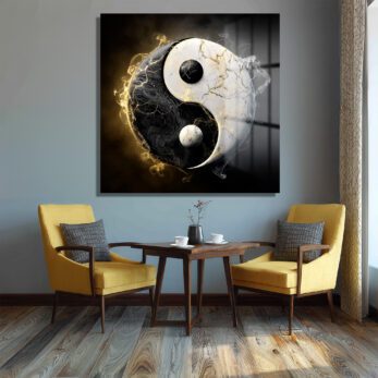 Yin Yang Enerjisi Siyah Beyaz Altın Detaylı Cam Tablo - Glazella Yin Yang Enerjisi Siyah Beyaz Altın Detaylı Cam Tablo - Glazella