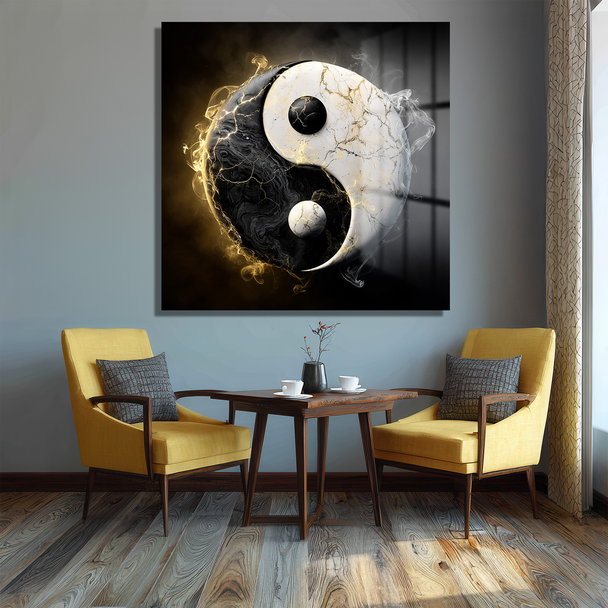 Yin Yang Enerjisi Siyah Beyaz Altın Detaylı Cam Tablo - Glazella Yin Yang Enerjisi Siyah Beyaz Altın Detaylı Cam Tablo - Glazella