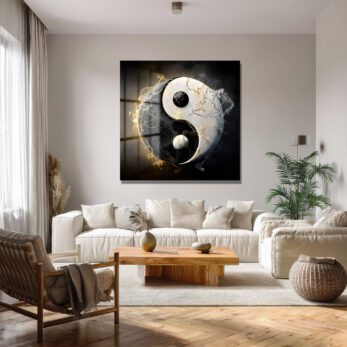 Yin Yang Enerjisi Siyah Beyaz Altın Detaylı Cam Tablo - Glazella Yin Yang Enerjisi Siyah Beyaz Altın Detaylı Cam Tablo - Glazella