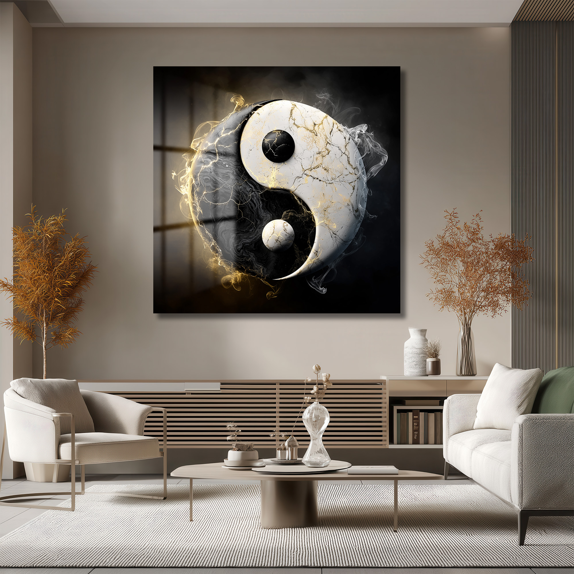 Yin Yang Enerjisi Siyah Beyaz Altın Detaylı Cam Tablo - Glazella Yin Yang Enerjisi Siyah Beyaz Altın Detaylı Cam Tablo - Glazella