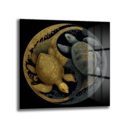 Yin Yang Kaplumbağa Cam Tablo: Altın ve Gümüşün Uyum Dansı Duvar Dekoru Yin Yang Kaplumbağa Cam Tablo: Altın ve Gümüşün Uyum Dansı
