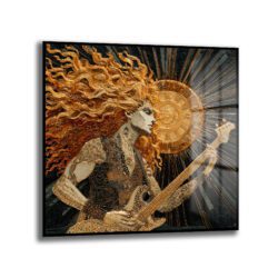Altın Saçlı Rock Yıldızı Cam Tablo - Enerjinin Yansıması Duvar Dekoru Altın Saçlı Rock Yıldızı Cam Tablo - Enerjinin Yansıması
