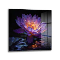 Gizemli Mor Lotus Çiçeği Cam Tablo Duvar Dekoru Gizemli Mor Lotus Çiçeği Cam Tablo