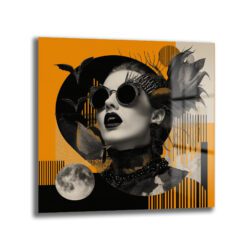Gizemli Portre: Avant-Garde Turuncu ve Siyah Cam Tablo Duvar Dekoru Gizemli Portre: Avant-Garde Turuncu ve Siyah Cam Tablo