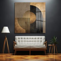 Soyut Geometrik Altın ve Siyah Modern Cam Tablo - Glazella