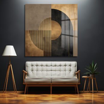 Soyut Geometrik Altın ve Siyah Modern Cam Tablo - Glazella