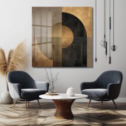 Soyut Geometrik Altın ve Siyah Modern Cam Tablo Duvar Dekoru Soyut Geometrik Altın ve Siyah Modern Cam Tablo