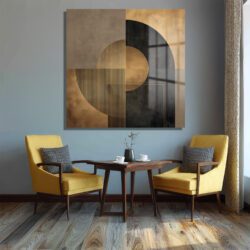 Soyut Geometrik Altın ve Siyah Modern Cam Tablo Duvar Dekoru Soyut Geometrik Altın ve Siyah Modern Cam Tablo