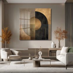 Soyut Geometrik Altın ve Siyah Modern Cam Tablo Duvar Dekoru Soyut Geometrik Altın ve Siyah Modern Cam Tablo