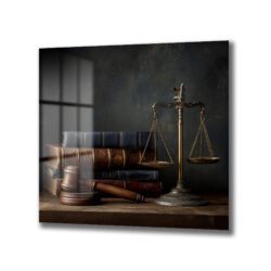 Hukukun Simgesi: Antik Terazi ve Kitaplar Cam Tablo - Glazella Hukukun Simgesi: Antik Terazi ve Kitaplar Cam Tablo - Glazella