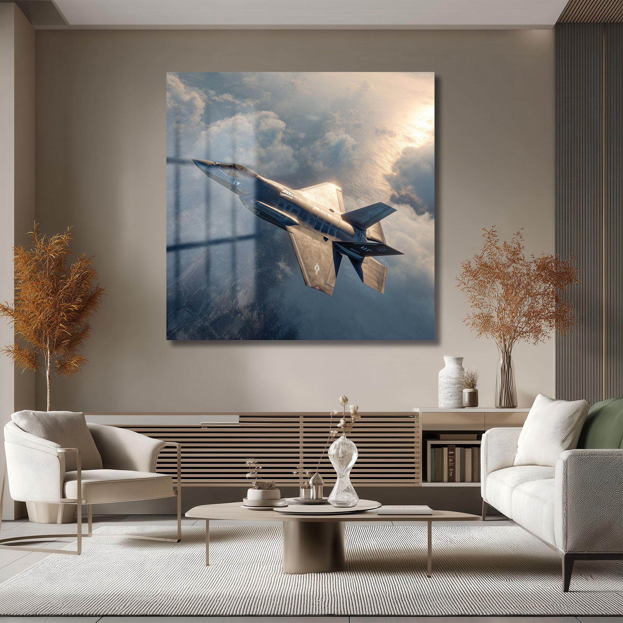 Göklerin Hakimi F-35 Jet Uçağı Cam Tablo Duvar Dekoru Göklerin Hakimi F-35 Jet Uçağı Cam Tablo
