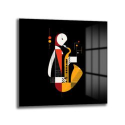 Soyut Caz Saxofoncu Cam Tablo Duvar Dekoru Soyut Caz Saxofoncu Cam Tablo