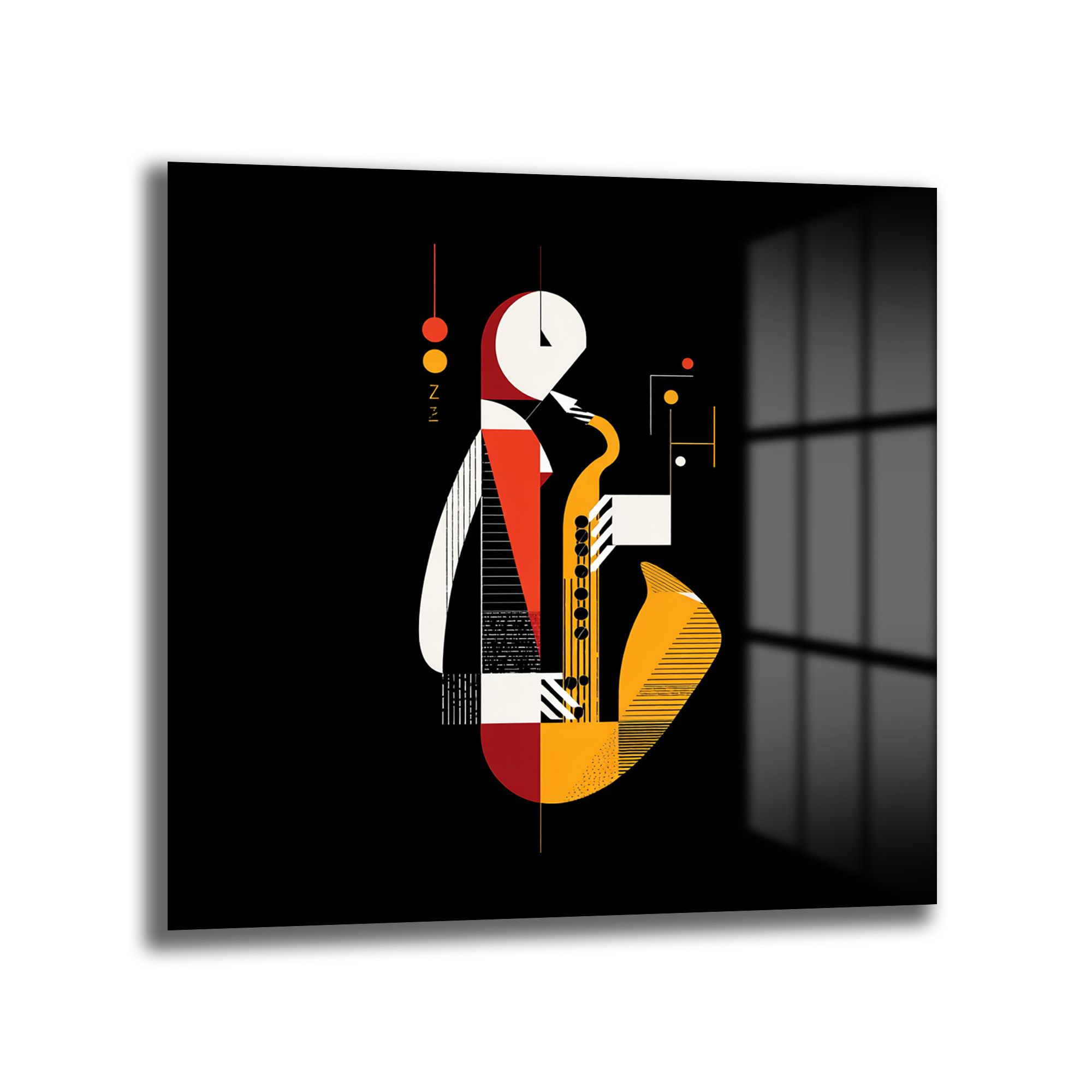 Soyut Caz Saxofoncu Cam Tablo Duvar Dekoru Soyut Caz Saxofoncu Cam Tablo