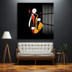 Soyut Caz Saxofoncu Cam Tablo Duvar Dekoru Soyut Caz Saxofoncu Cam Tablo