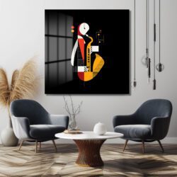 Soyut Caz Saxofoncu Cam Tablo Duvar Dekoru Soyut Caz Saxofoncu Cam Tablo