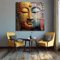 Budha Yüzü Soyut Sanat Cam Tablo - Altın ve Mavi Tonları Duvar Dekoru Budha Yüzü Soyut Sanat Cam Tablo - Altın ve Mavi Tonları