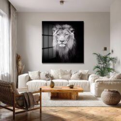 Aslan Bakışı Siyah Beyaz Temperli Cam Tablo Duvar Dekoru Aslan Bakışı Siyah Beyaz Temperli Cam Tablo