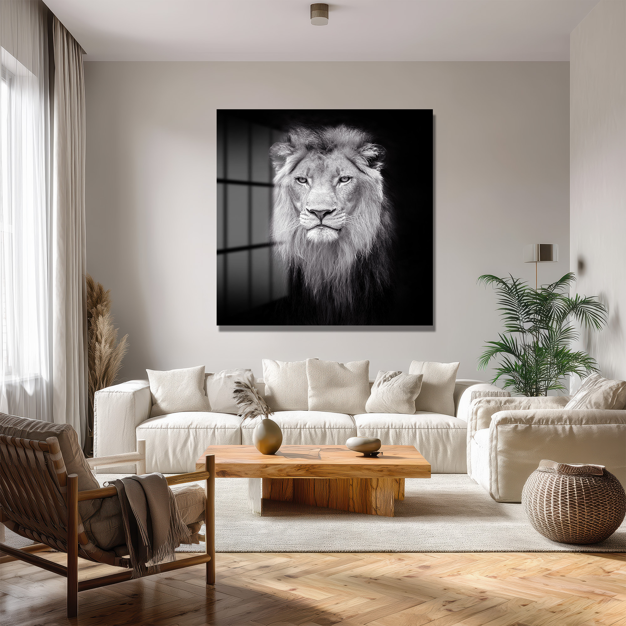 Aslan Bakışı Siyah Beyaz Temperli Cam Tablo Duvar Dekoru Aslan Bakışı Siyah Beyaz Temperli Cam Tablo
