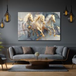 Asil Atlar ve Altın Damarlar Modern Cam Tablo Duvar Dekoru Asil Atlar ve Altın Damarlar Modern Cam Tablo