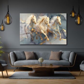 Asil Atlar ve Altın Damarlar Modern Cam Tablo - Glazella Asil Atlar ve Altın Damarlar Modern Cam Tablo - Glazella