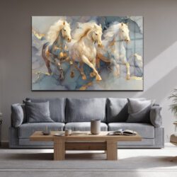 Asil Atlar ve Altın Damarlar Modern Cam Tablo Duvar Dekoru Asil Atlar ve Altın Damarlar Modern Cam Tablo