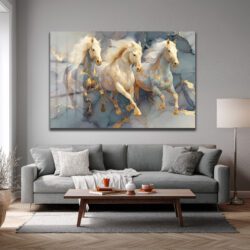 Asil Atlar ve Altın Damarlar Modern Cam Tablo Duvar Dekoru Asil Atlar ve Altın Damarlar Modern Cam Tablo