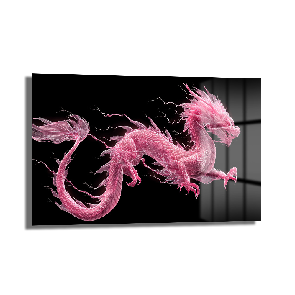 Pembe Ejderha Enerjisi Cam Tablo Duvar Dekoru Pembe Ejderha Enerjisi Cam Tablo