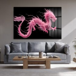Pembe Ejderha Enerjisi Cam Tablo Duvar Dekoru Pembe Ejderha Enerjisi Cam Tablo