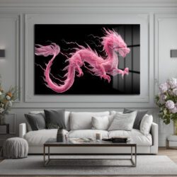 Pembe Ejderha Enerjisi Cam Tablo Duvar Dekoru Pembe Ejderha Enerjisi Cam Tablo