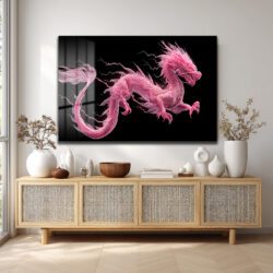 Pembe Ejderha Enerjisi Cam Tablo Duvar Dekoru Pembe Ejderha Enerjisi Cam Tablo
