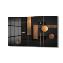 Altın ve Siyah Soyut Geometrik Cam Tablo - Lüks Duvar Sanatı - Glazella