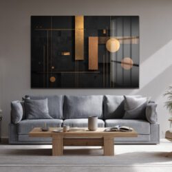Altın ve Siyah Soyut Geometrik Cam Tablo - Lüks Duvar Sanatı Duvar Dekoru Altın ve Siyah Soyut Geometrik Cam Tablo - Lüks Duvar Sanatı