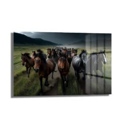 Özgür Ruhların Dansı: Koşan Atlar Temalı Güçlü Cam Tablo Duvar Dekoru Özgür Ruhların Dansı: Koşan Atlar Temalı Güçlü Cam Tablo