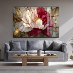 Kırmızı Beyaz Şakayık Mozaik Sanat Cam Tablo Duvar Dekoru Kırmızı Beyaz Şakayık Mozaik Sanat Cam Tablo