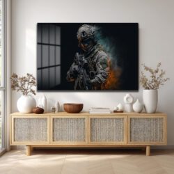 Taktik Güç: Modern Asker Temalı Cam Tablo Duvar Dekoru Taktik Güç: Modern Asker Temalı Cam Tablo